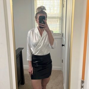 White Satin Blouse Bodysuit